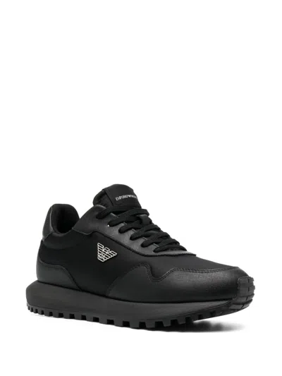 Emporio Armani Asv Recycled Nylon Sneakers With Regenerated Saffiano Details In Black