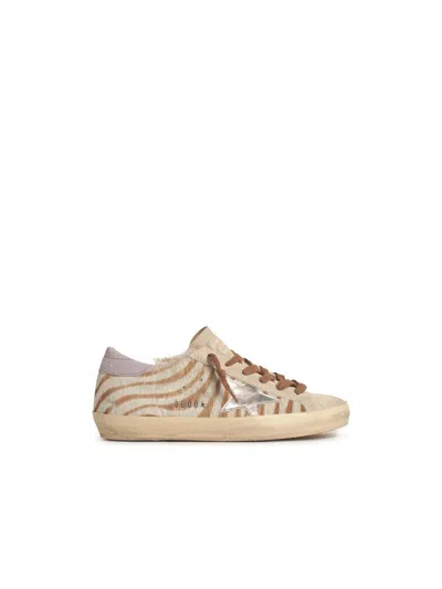 Golden Goose Super-star Zebra Horsy Upper Suede Toe And Heel Laminated Star Sneakers Multicolor In Neutral