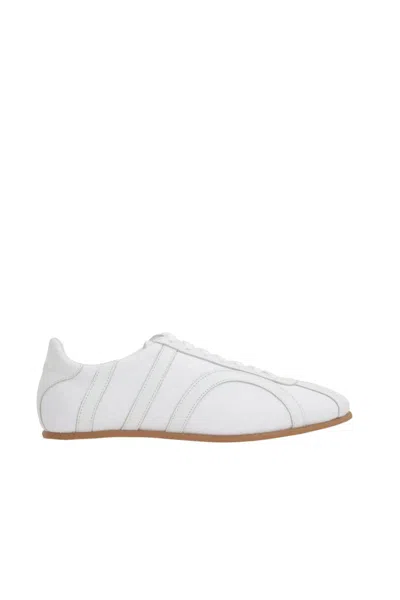 Totême Canvas Low-top Sneakers With Leather Profiles In White