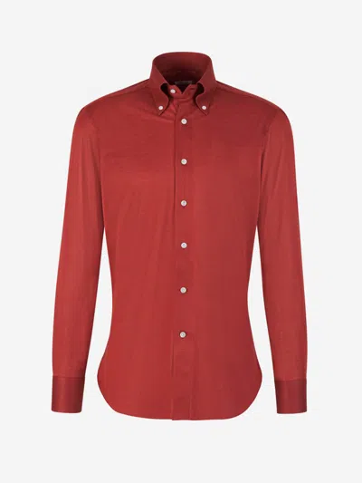 Fray Cotton Piqué Shirt In Burgundy