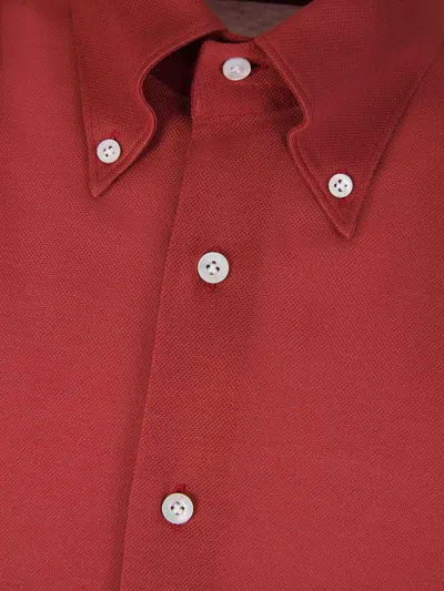 Fray Cotton Piqué Shirt In Burgundy