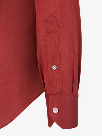 Fray Cotton Piqué Shirt In Burgundy