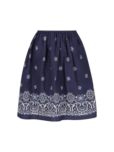 Miu Miu Floral Bordered Gathered Skirt In Blue