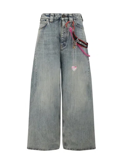 Balenciaga Wide-leg High Waist Jeans With Unique Accessory Chain In Blue