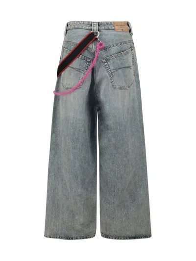Balenciaga Wide-leg High Waist Jeans With Unique Accessory Chain In Blue