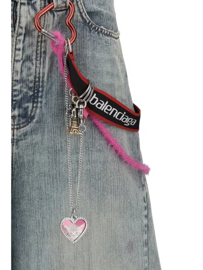 Balenciaga Wide-leg High Waist Jeans With Unique Accessory Chain In Blue