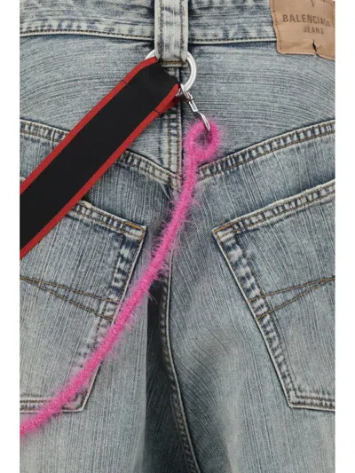Balenciaga Wide-leg High Waist Jeans With Unique Accessory Chain In Blue