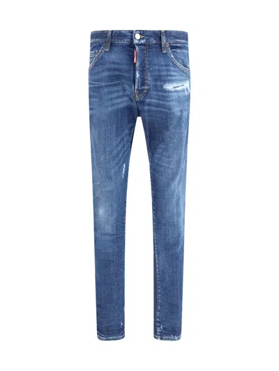 Dsquared2 Blue Jeans With Ripped Details And Logo Patch On The Rear