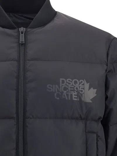 Dsquared2 Classic Black Puffer Bomber Jacket With Ribbed Cuffs In Black