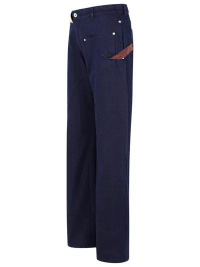 Jw Anderson Workwear Cotton Pants With Blue Twisted Leg In Blue