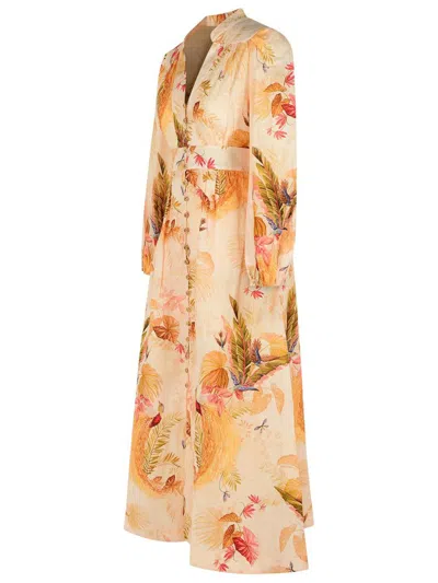 Shop Zimmermann 'plunge' Low-cut Linen Dress