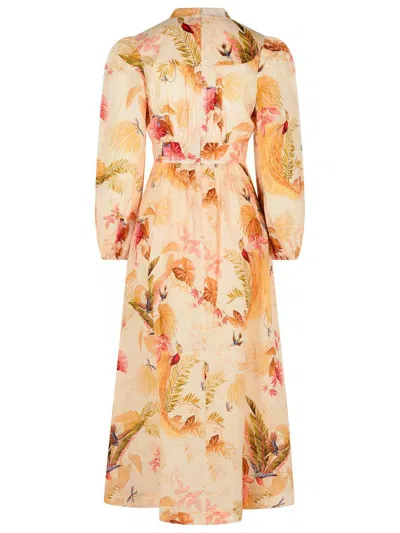 Zimmermann 'plunge' Low-cut Linen Dress In Multi