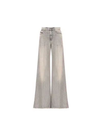 Diesel Wide-leg High-waist Denim Jeans With Five Pockets In Gray