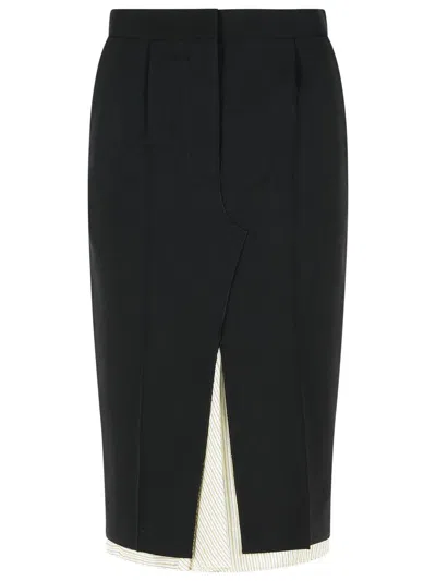 Marni Wool Midi Skirt Exposed Lining In Black