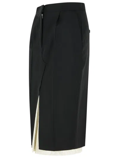 Marni Wool Midi Skirt Exposed Lining In Black