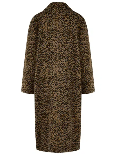 Golden Goose Single-breasted Cocoon Wool Coat With Jacquard Motif Clothing In Brown