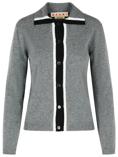 Marni Virgin Wool Cardigan With Contrasting Collar In Gray