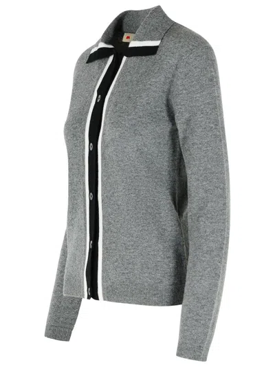 Marni Virgin Wool Cardigan With Contrasting Collar In Gray