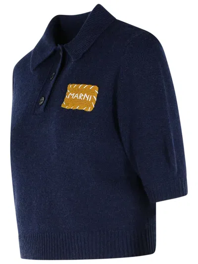 Marni Mending Logo Cashmere Sweater In Blue