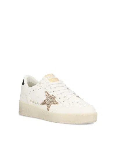 Golden Goose Women's Ball Star 2 Sneakers With Gold Glitter Star And Black Glitter Heel Tab In White