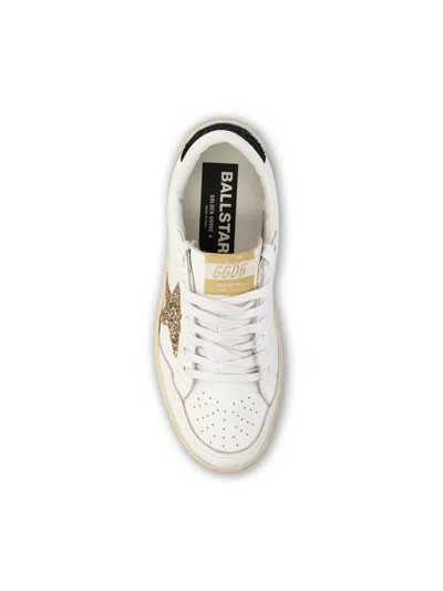 Golden Goose Women's Ball Star 2 Sneakers With Gold Glitter Star And Black Glitter Heel Tab In White