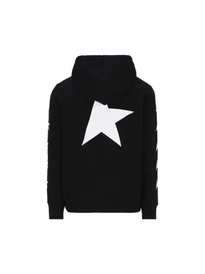 Golden Goose Cropped Black Hoodie With Star Graphics And Kangaroo Pocket