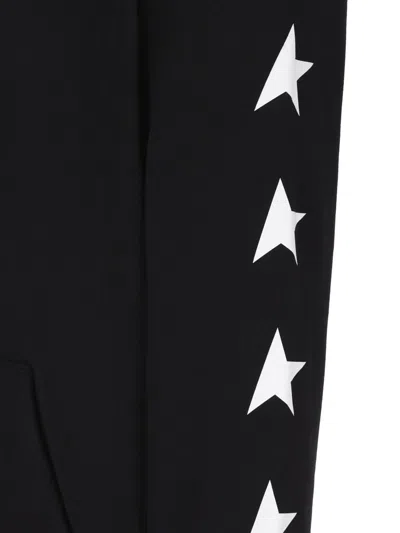 Golden Goose Cropped Black Hoodie With Star Graphics And Kangaroo Pocket