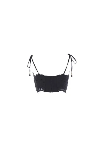 Zimmermann Rhiannon Embroidered Bodice Top In Black In Black