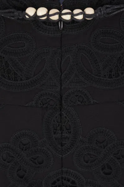 Zimmermann Zim Rhiannon Embroidered Scallop Hem Wblt Midi Skirt Black In Black