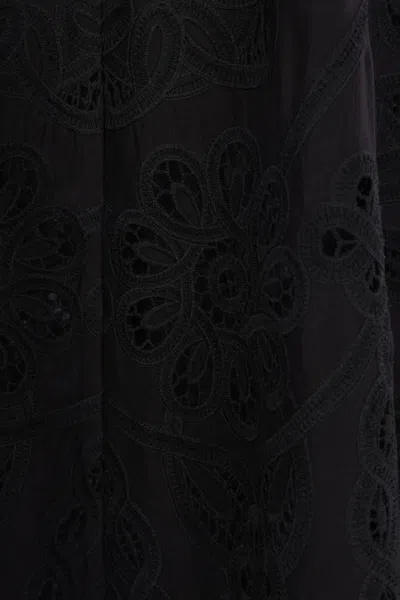 Zimmermann Zim Rhiannon Embroidered Scallop Hem Wblt Midi Skirt Black In Black