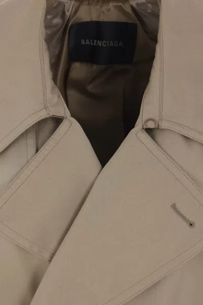 Balenciaga Beige Double-breasted Cotton Trench Coat In Brown