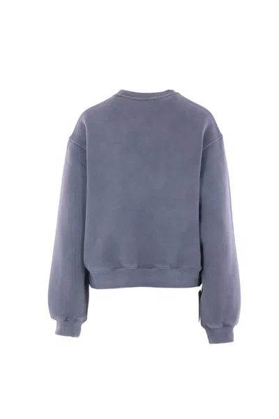 Alexander Wang Omens Crewneck Logo-embroidered Cotton-blend Sweatshirt Washed Blue Ink In Blue