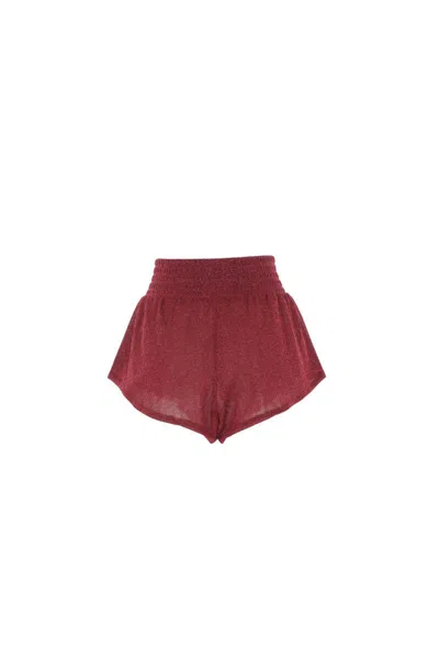 Oseree Womens Burgundy Lumiere Metallic Woven Shorts In Burgundy