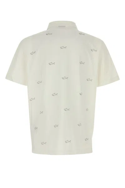Paul & Shark Shark-print Polo Shirt In White