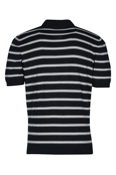 Paul & Shark Black Short Sleeve Striped Polo In Black