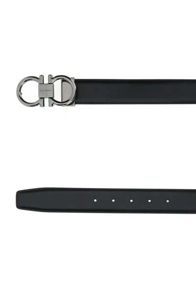 Ferragamo Adjustable Length Metal Buckle Smooth Finish In Black