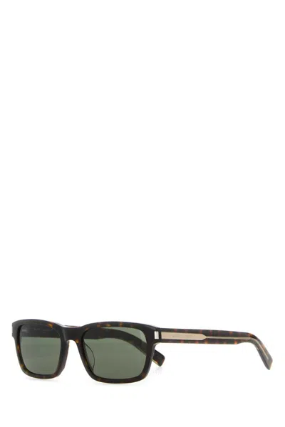 Saint Laurent Dark Brown Printed Sunglasses In Green