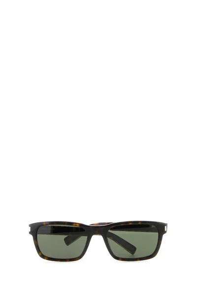 Saint Laurent Dark Brown Printed Sunglasses In Green
