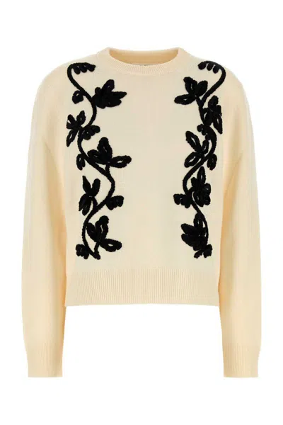 Jil Sander Floral Embroidered Virgin Wool Blend Sweater