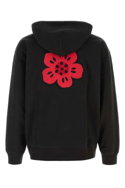 Kenzo Cotton Sweatshirt With Floral Back Design In Black