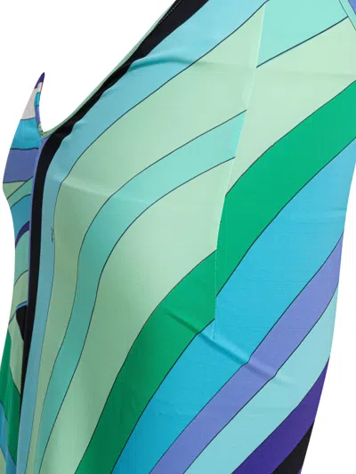 Pucci Long Dress With Geometric Pattern And Halter Neck In Blue