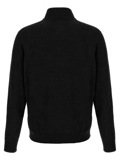 Kiton Wool Long Sleeve Polo With Ribbed Cuffs And Hem In Black