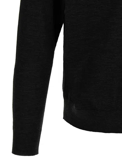 Kiton Wool Long Sleeve Polo With Ribbed Cuffs And Hem In Black