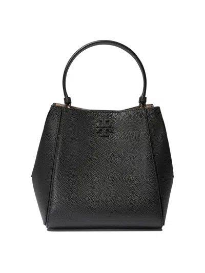 Tory Burch Mcgraw Small Leather Bucket Bag In Black