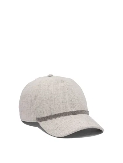Brunello Cucinelli Curved Brim Panelled Textured Top Button Hat