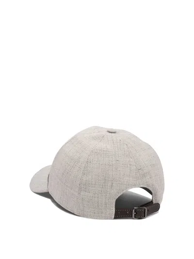 Brunello Cucinelli Curved Brim Panelled Textured Top Button Hat