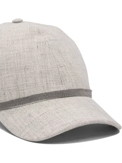 Brunello Cucinelli Curved Brim Panelled Textured Top Button Hat