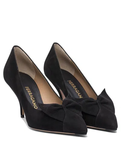 Ferragamo Pointed Toe Stiletto Heel Pumps With Bow In Black