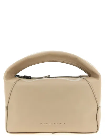 Brunello Cucinelli Samll Duo Curved-handle Leather Tote Bag