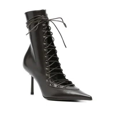 Le Silla Colette 80 Leather Lace-up Boots In Black